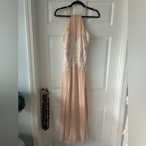 Missguided Blush Nude Halter Maxi Dress with Lace and Slits